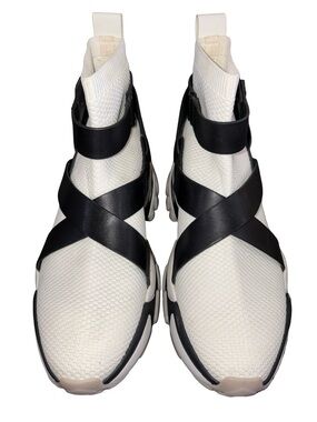 Michael Kors Trainer Sneakers Size 8M White Black Strap Slip-On Chunky